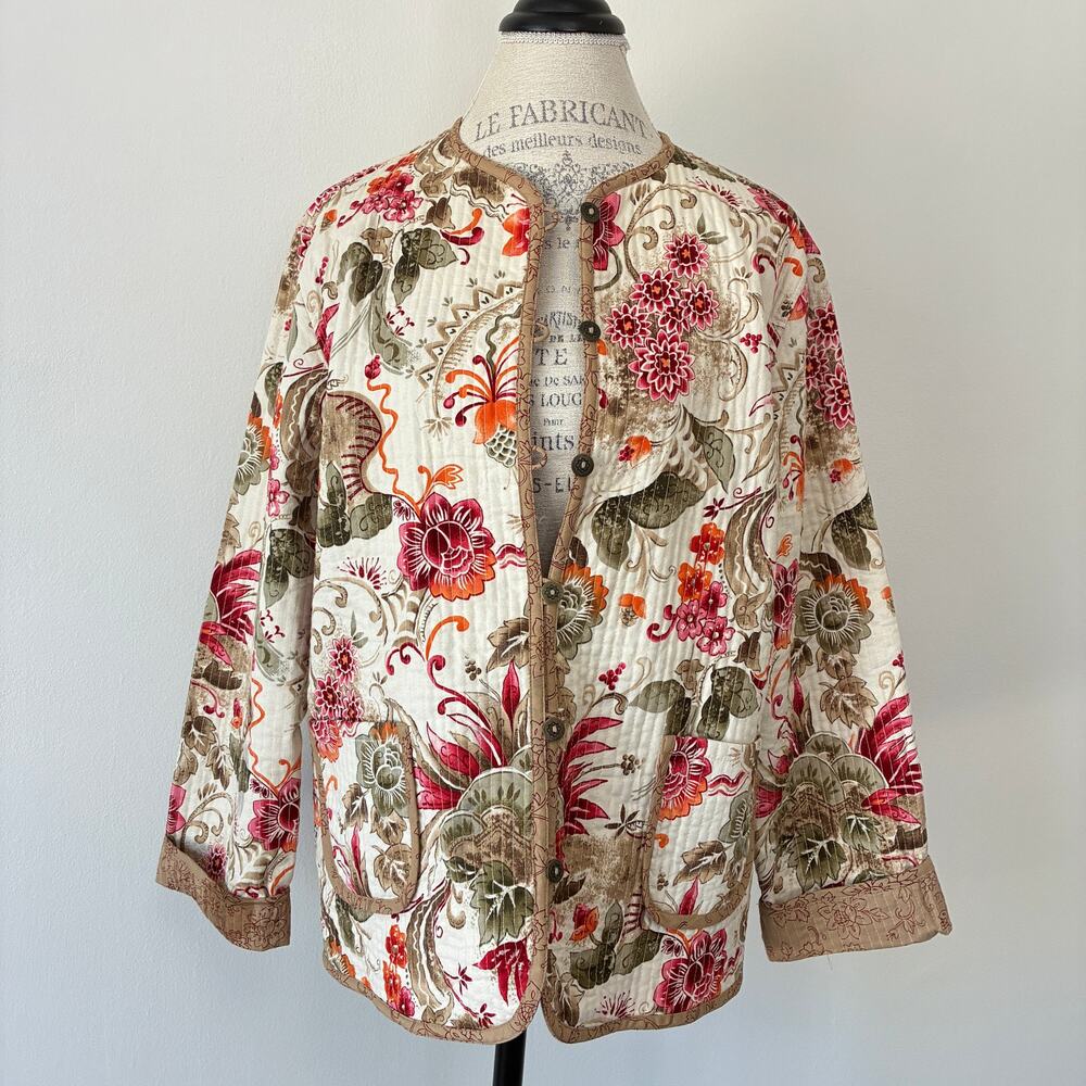 Vintage Alfred Dunner Quilted Cream Floral Jacket Size 14